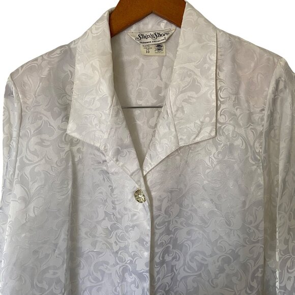 Vintage Ship'n Shore Women's Ivory Button Up Blouse Sz 10 Top Long Sleeve Collar - Picture 3 of 10